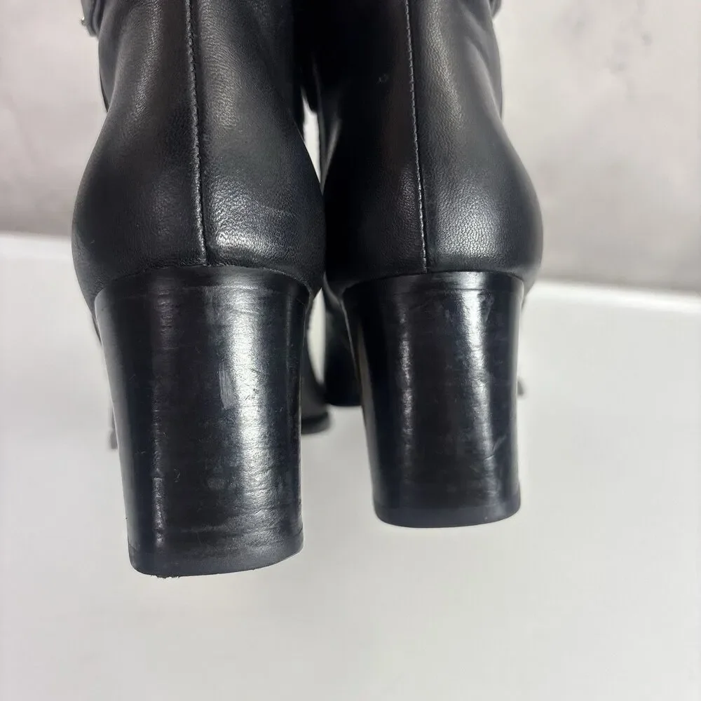 Kate Spade New York Platform Black Leather Ankle Boots 6 B 36 Block Heel chic